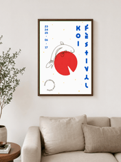 Koi Festival Japanese Poster Wall Art Print - dark wood framed