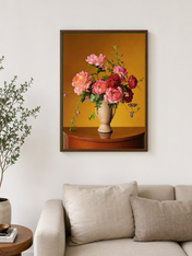 Peony Still Life Floral Wall Art Print - dark wood framed