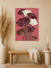 Burgundy Poppy Flowers Wall Art Print - unframed mockup