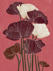 Burgundy Poppy Flowers Wall Art Print - unframed