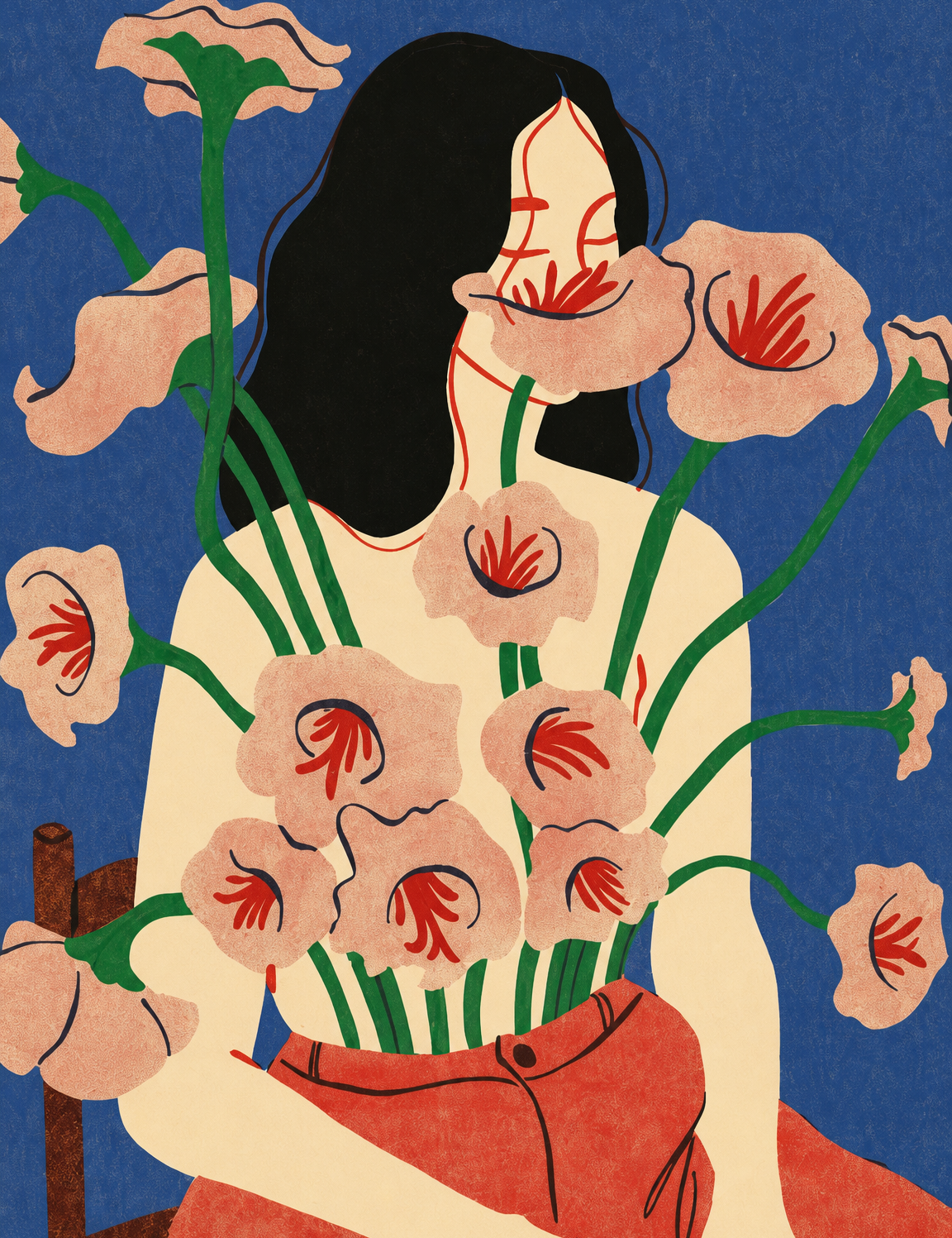 Abstract Floral Woman Wall Art Print - unframed