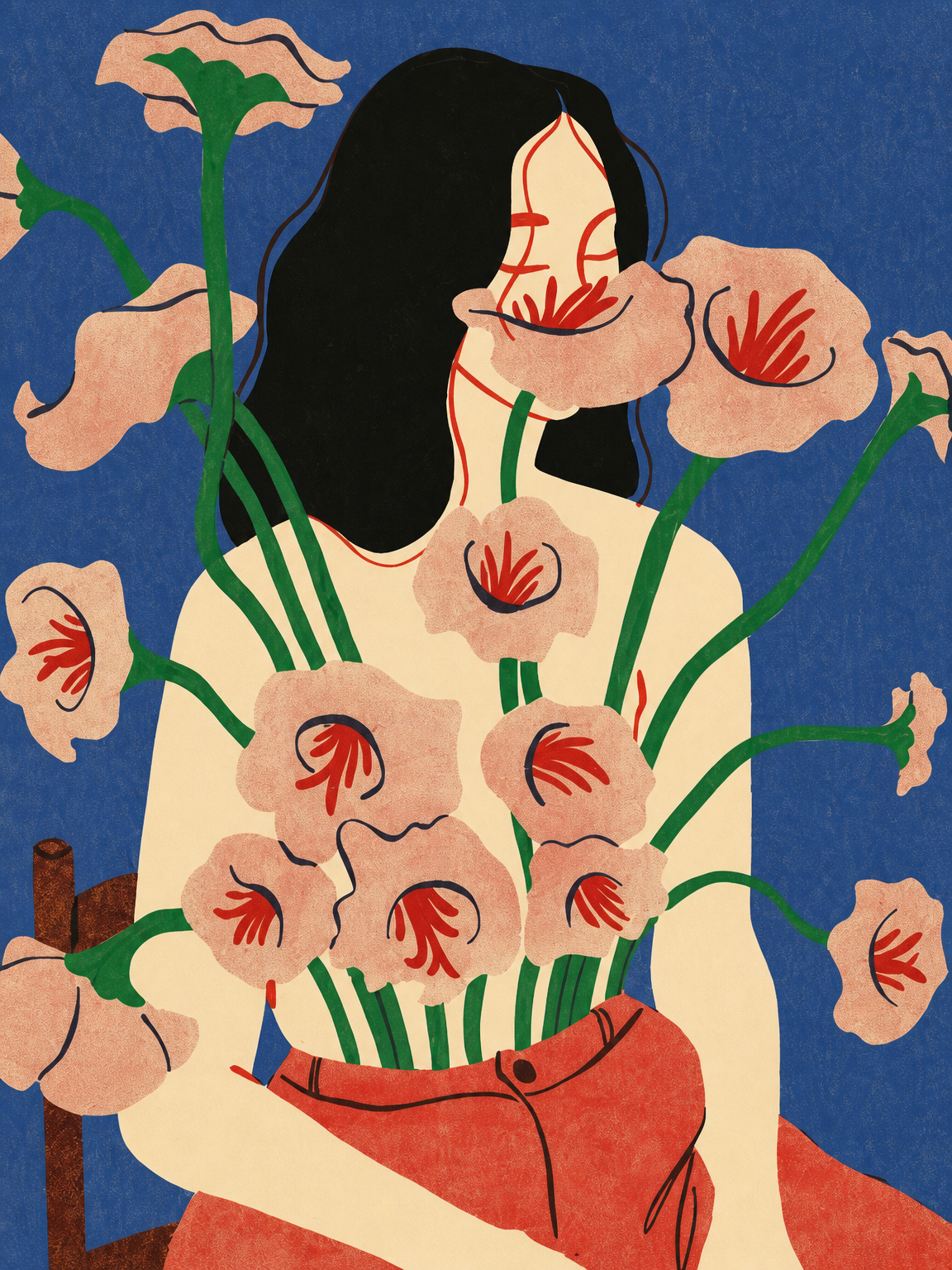 Abstract Floral Woman Wall Art Print - unframed
