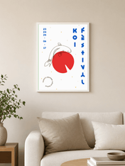Koi Festival Japanese Poster Wall Art Print - white framed