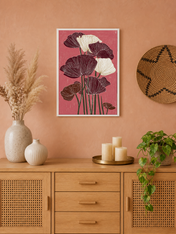 Burgundy Poppy Flowers Wall Art Print - white framed