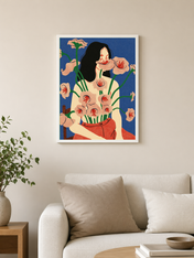 Abstract Floral Woman Wall Art Print - white framed