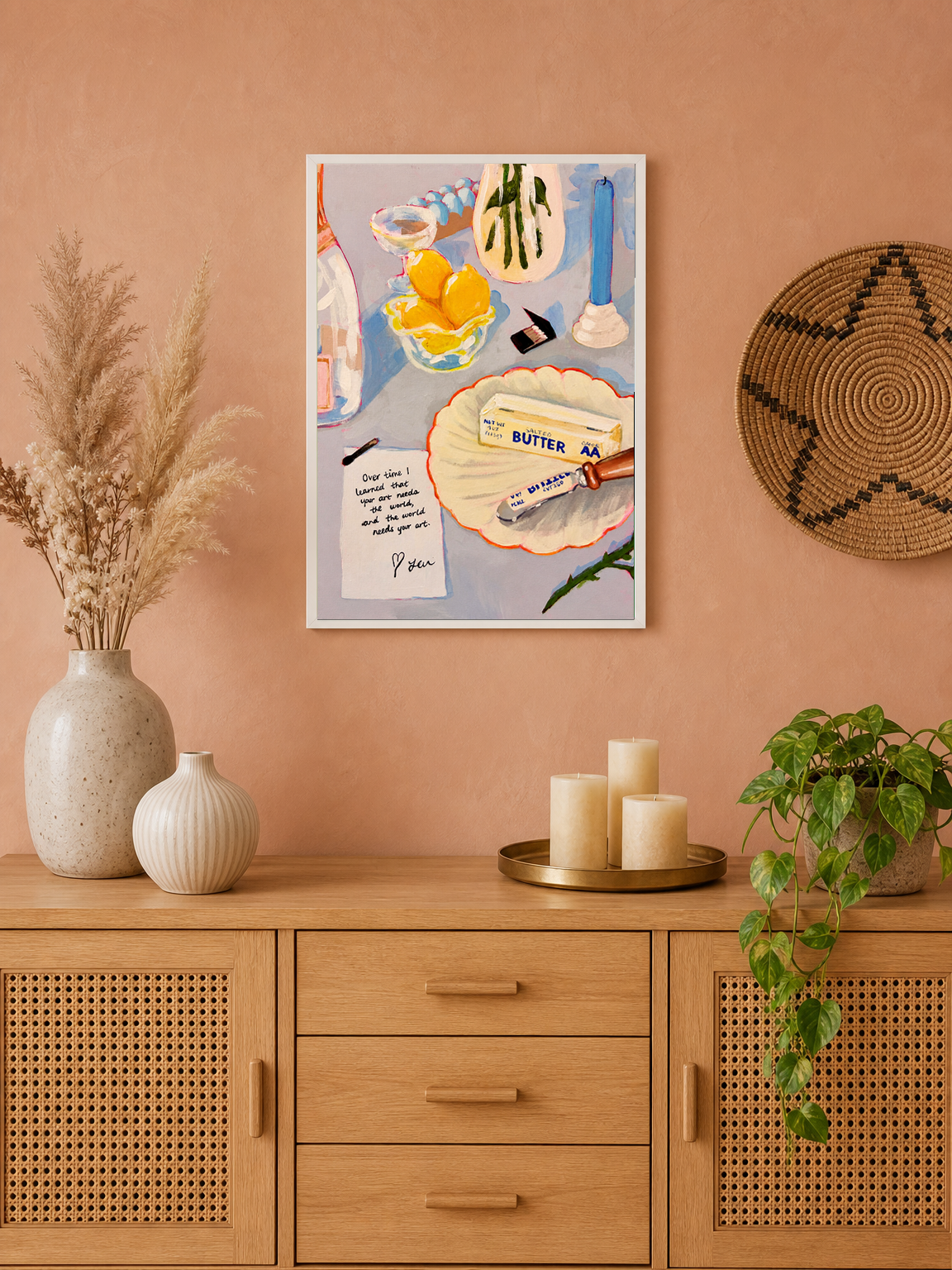 Colorful Still Life Kitchen Wall Art Print - white framed