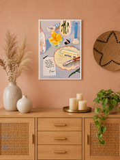 Colorful Still Life Kitchen Wall Art Print - white framed