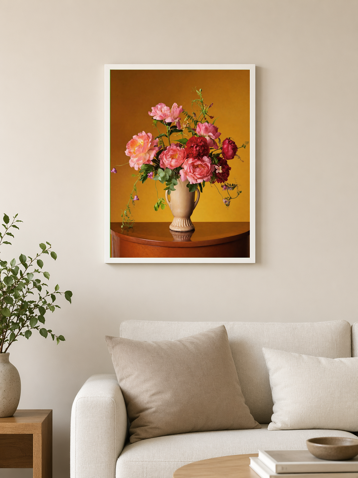 Peony Still Life Floral Wall Art Print - white framed