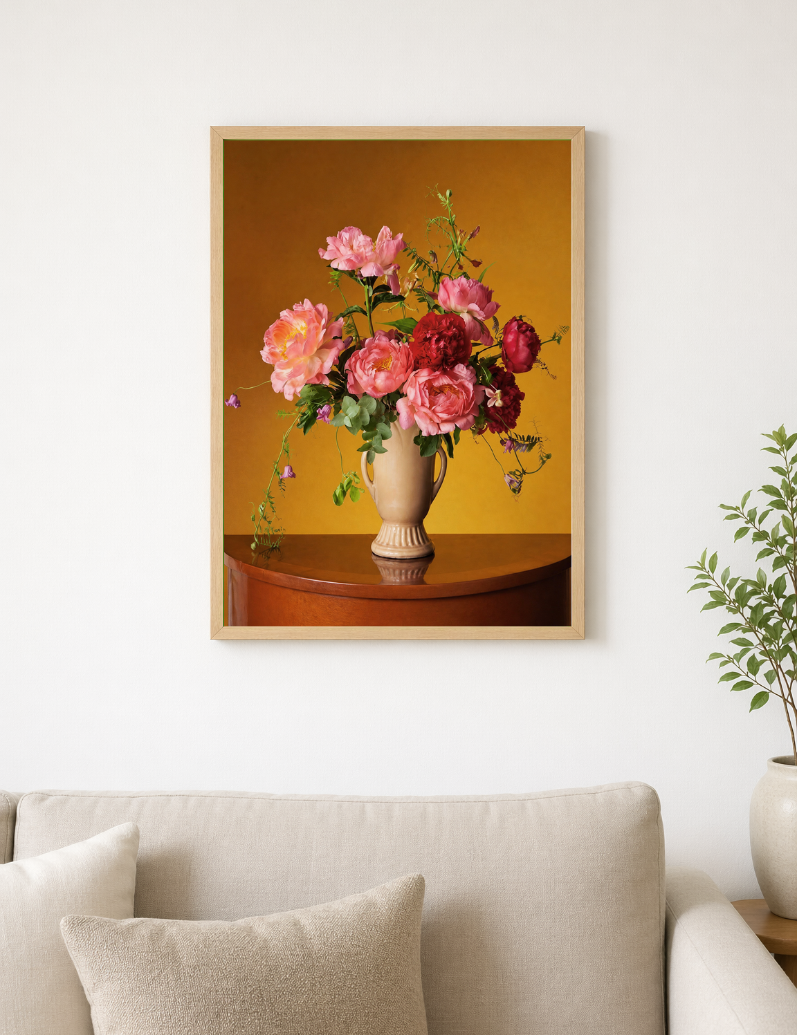 Peony Still Life Floral Wall Art Print - wood framed poster