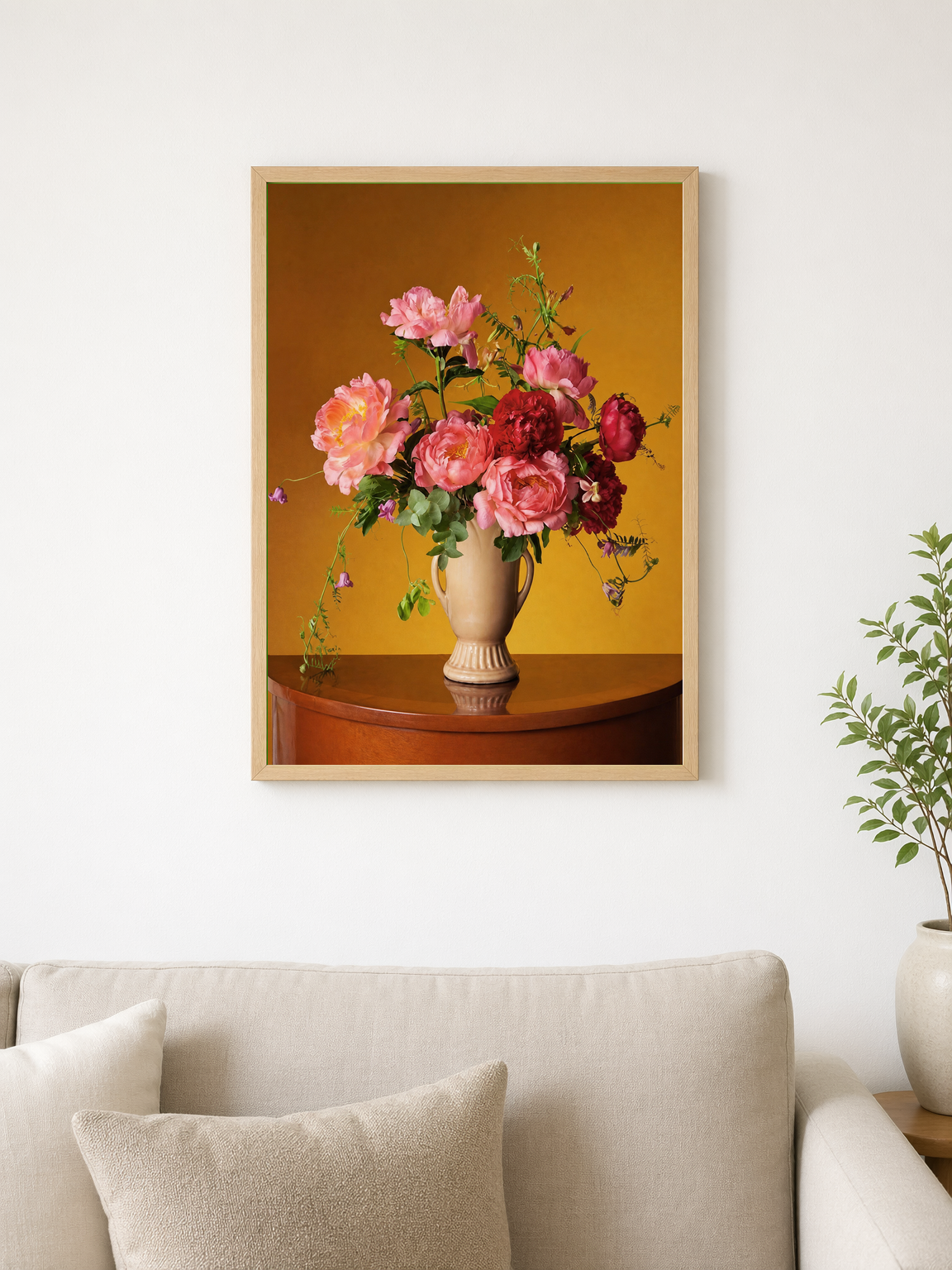 Peony Still Life Floral Wall Art Print - wood framed poster