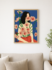 Abstract Floral Woman Wall Art Print - wood framed poster