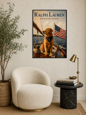 Golden Retriever Patriot Boat Wall Art Print - black framed