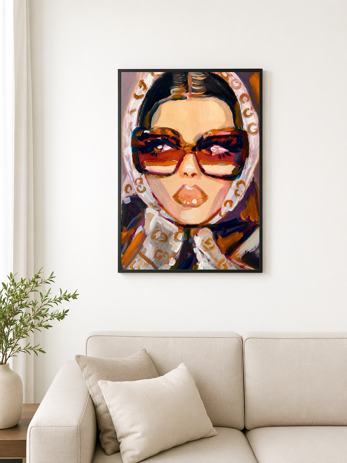 Glam Retro Sunglasses Portrait Wall Art Print - black framed
