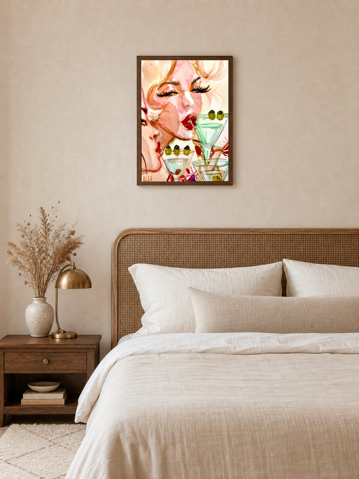 Glam Cocktail Portrait Wall Art Print - dark wood framed
