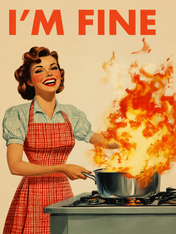 Retro I'm Fine Kitchen Wall Art Print - unframed