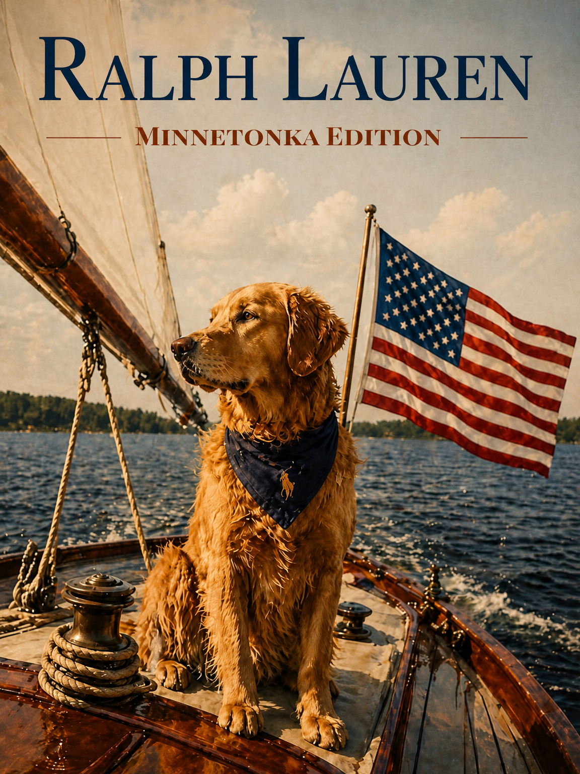 Golden Retriever Patriot Boat Wall Art Print - unframed