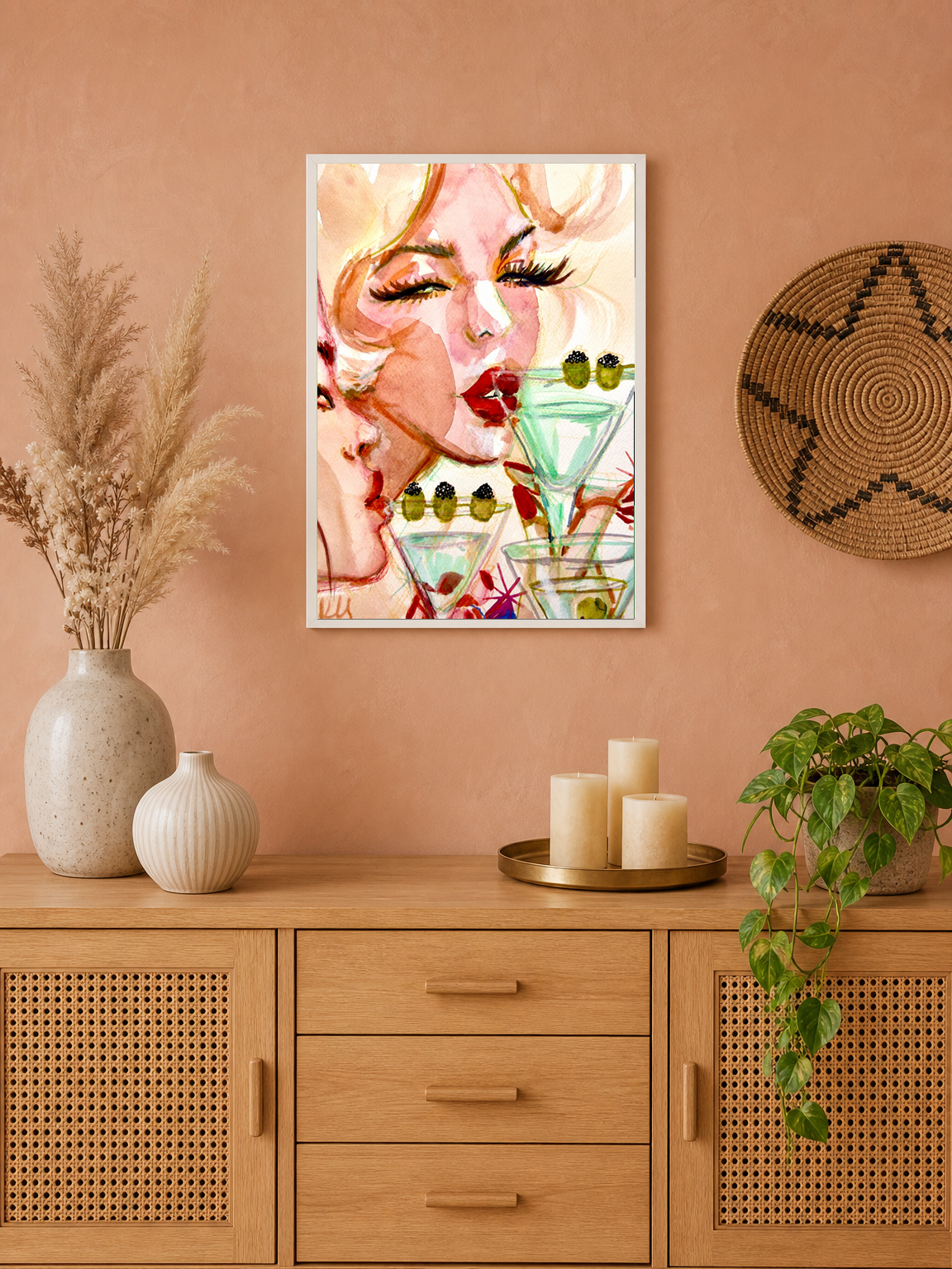 Glam Cocktail Portrait Wall Art Print - white framed