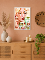 Glam Cocktail Portrait Wall Art Print - white framed