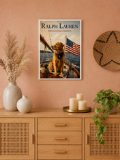 Golden Retriever Patriot Boat Wall Art Print - white framed