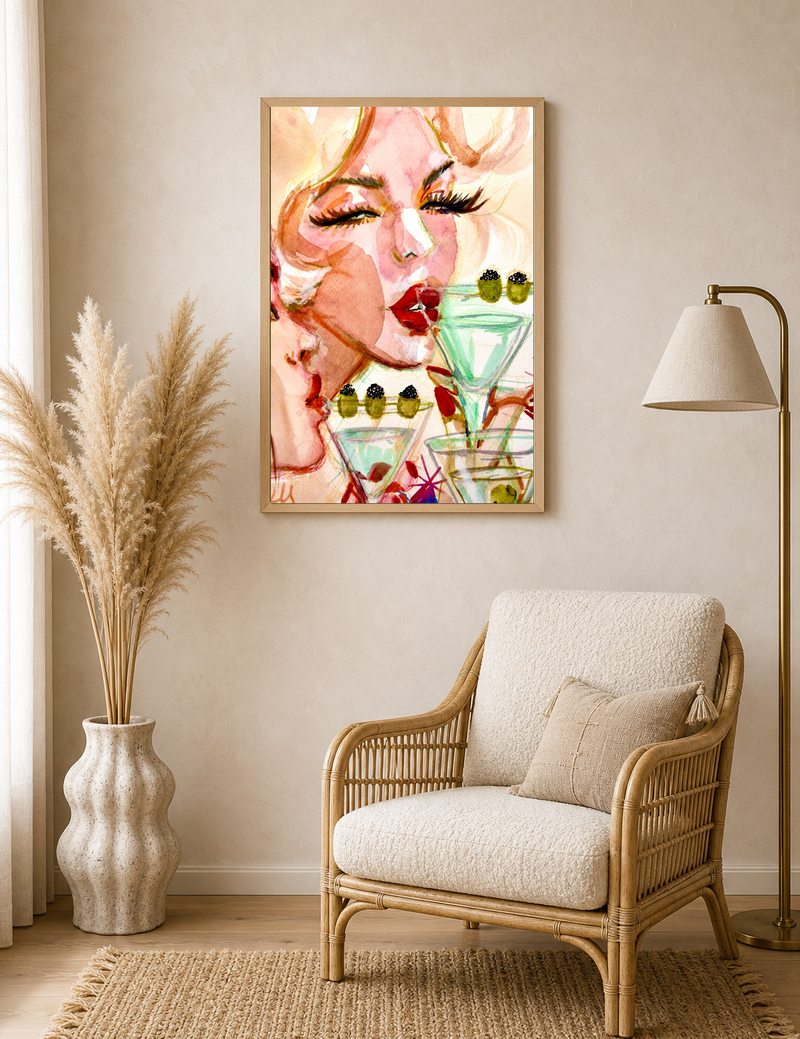 Glam Cocktail Portrait Wall Art Print - wood framed poster