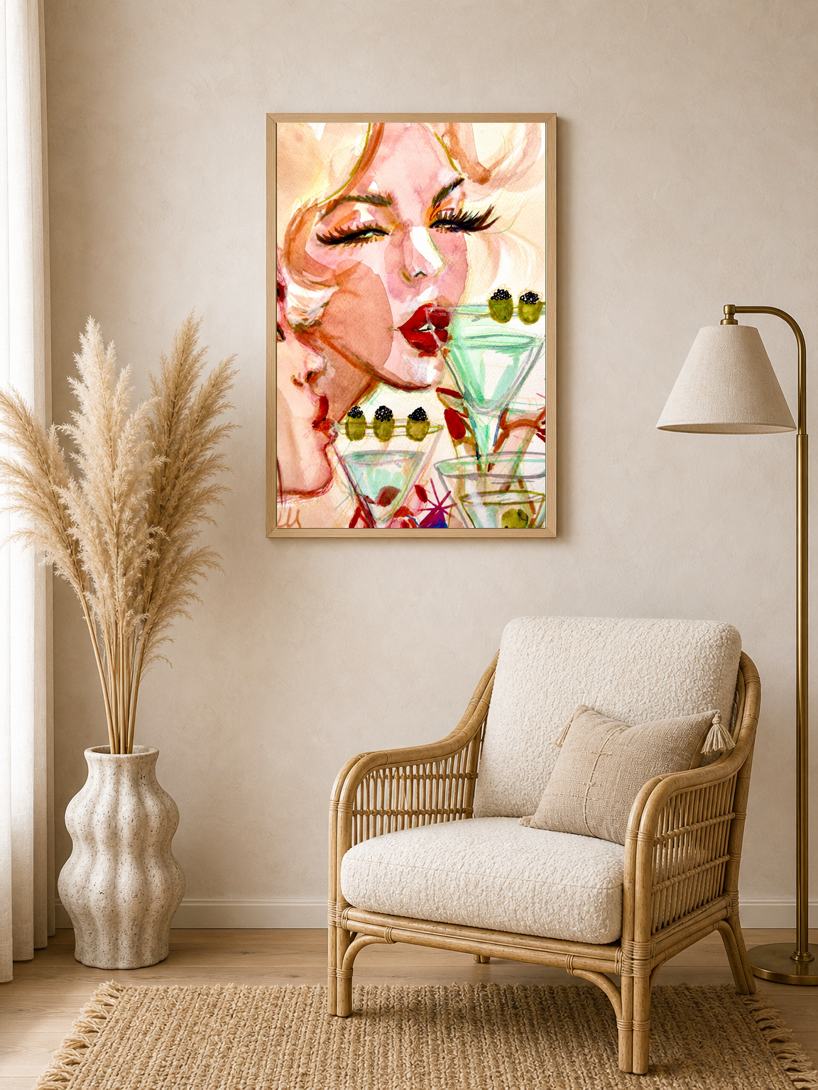 Glam Cocktail Portrait Wall Art Print - wood framed poster