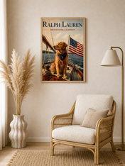 Golden Retriever Patriot Boat Wall Art Print - wood framed poster