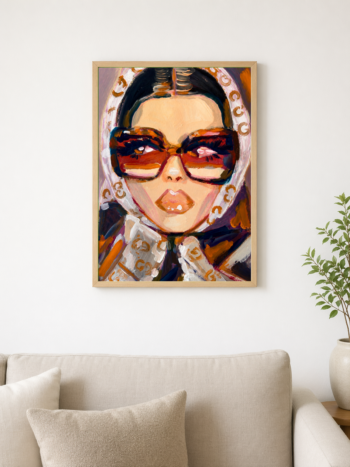 Glam Retro Sunglasses Portrait Wall Art Print - wood framed poster
