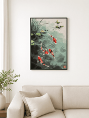 Koi Fish Pond Japanese Wall Art Print - black framed