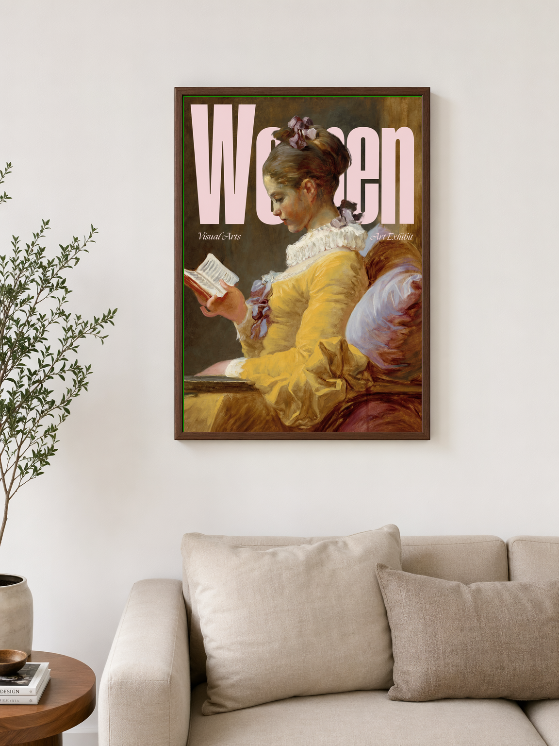 Women Visual Arts Reading Portrait Wall Art Print - dark wood framed