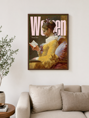 Women Visual Arts Reading Portrait Wall Art Print - dark wood framed