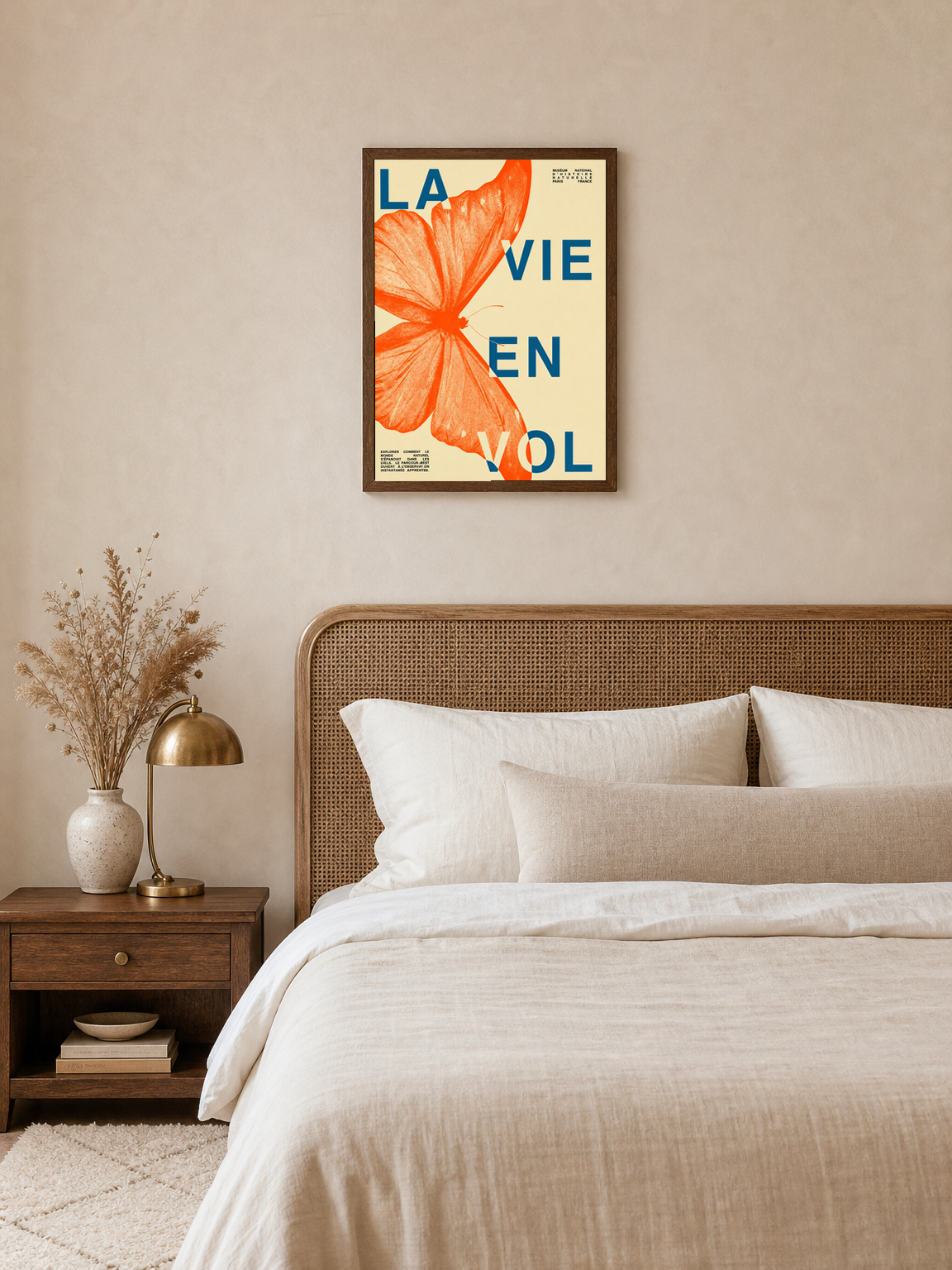 La Vie En Vol Butterfly Wall Art Print - dark wood framed