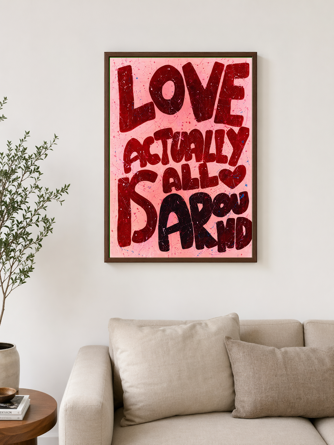 Love Actually All Around Wall Art Print - dark wood framed