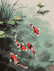 Koi Fish Pond Japanese Wall Art Print - unframed