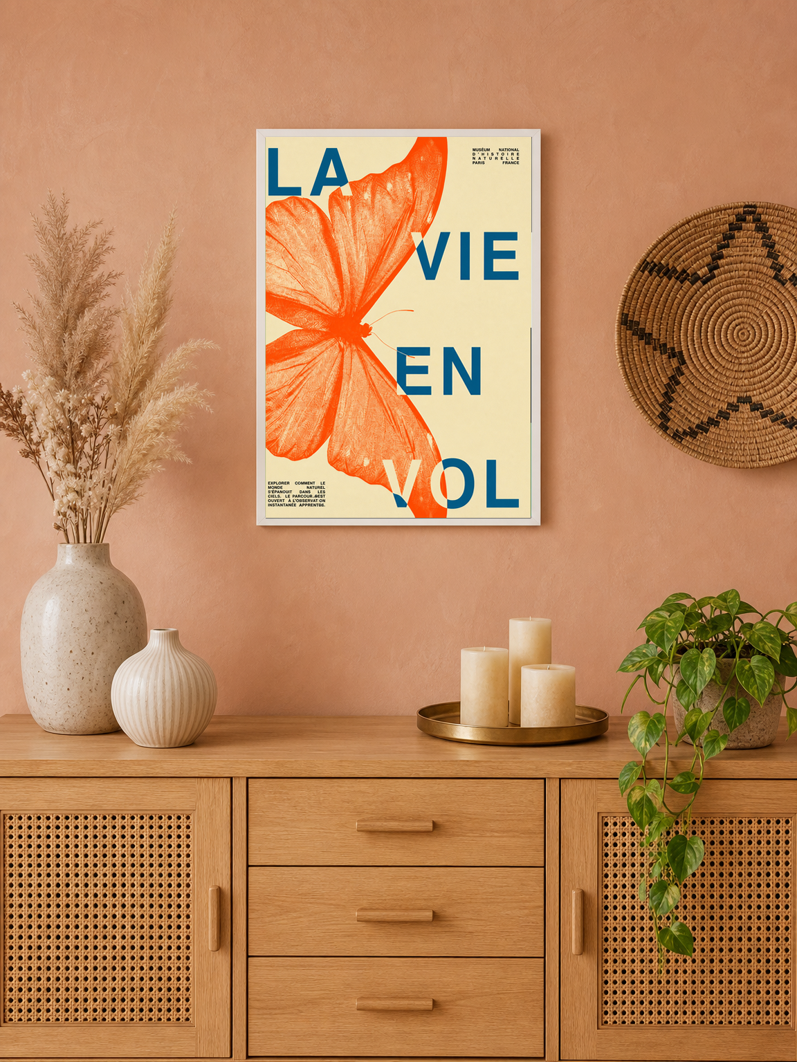 La Vie En Vol Butterfly Wall Art Print - white framed