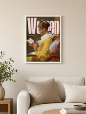 Women Visual Arts Reading Portrait Wall Art Print - white framed
