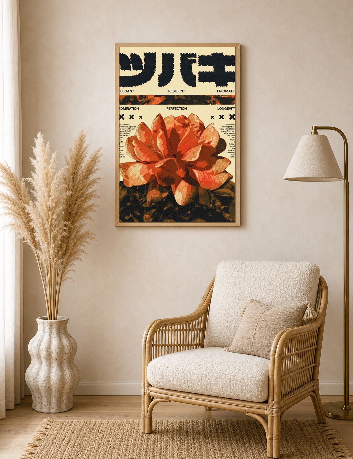 Japanese Camellia Flower Wall Art Print - wood framed poster