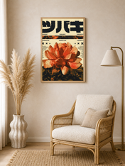 Japanese Camellia Flower Wall Art Print - wood framed poster
