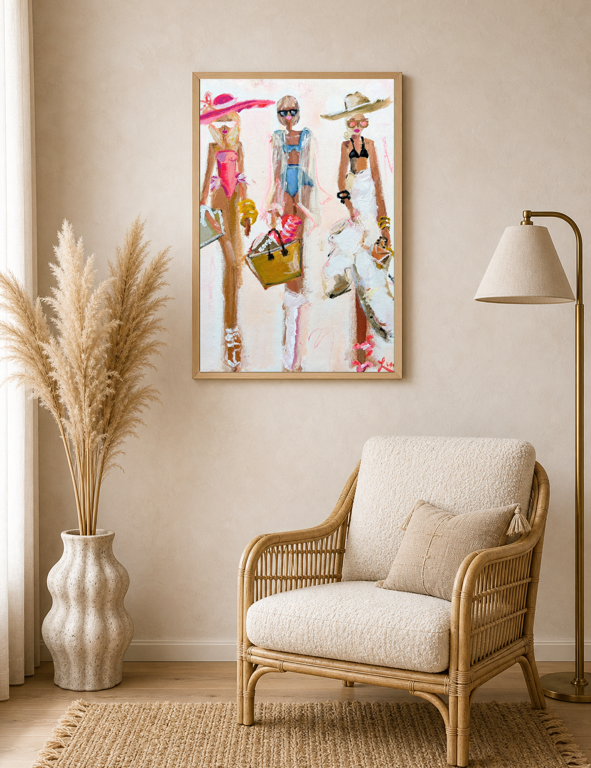 Chic Beach Girls Fashion Wall Art Print - wood framed poster