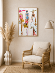 Chic Beach Girls Fashion Wall Art Print - wood framed poster