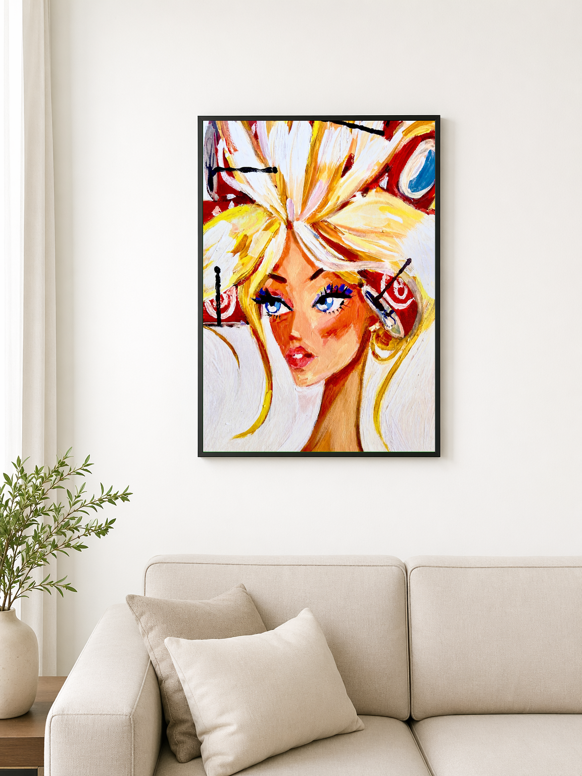 Blonde Fashion Portrait Wall Art Print - black framed
