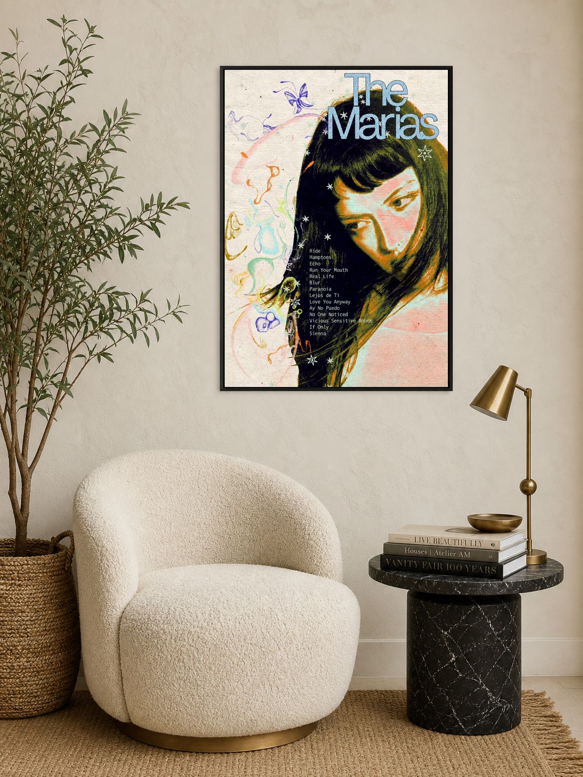 The Marías Retro Portrait Wall Art Print - black framed