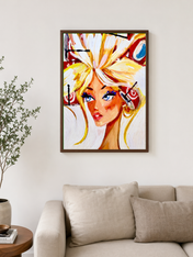 Blonde Fashion Portrait Wall Art Print - dark wood framed