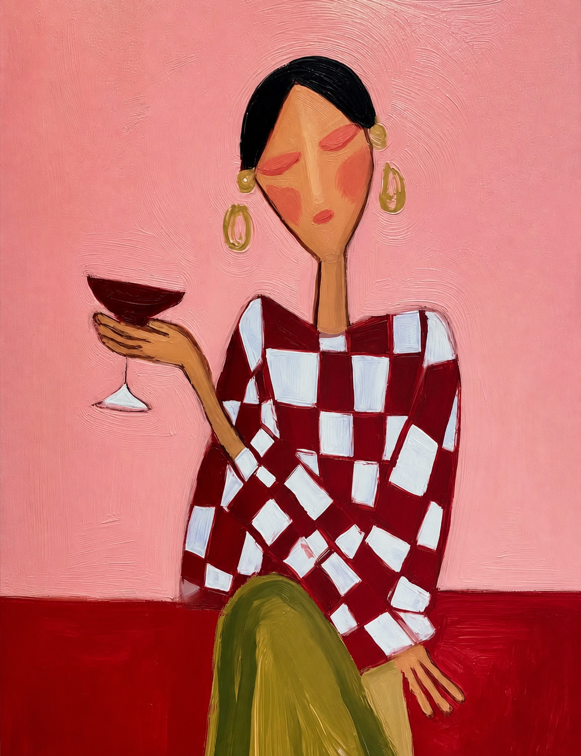Abstract Woman with Cocktail Wall Art Print - unframed