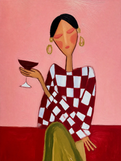 Abstract Woman with Cocktail Wall Art Print - unframed