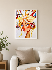 Blonde Fashion Portrait Wall Art Print - white framed