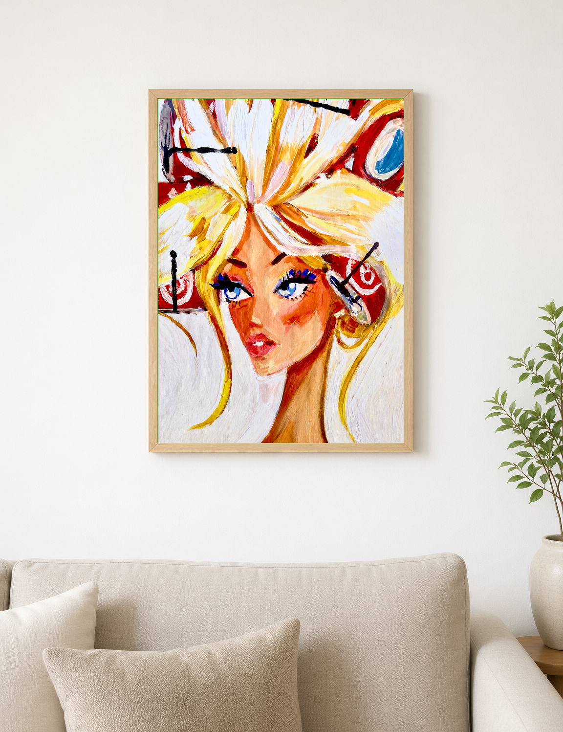 Blonde Fashion Portrait Wall Art Print - wood framed poster