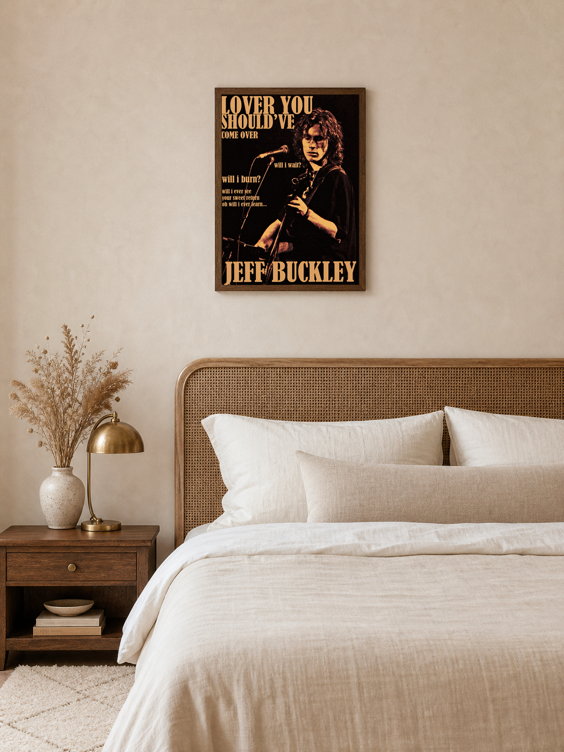 Jeff Buckley Lover You Should’ve Over Wall Art Print - dark wood framed
