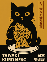 Taiyaki Kuro Neko Japanese Wall Art Print