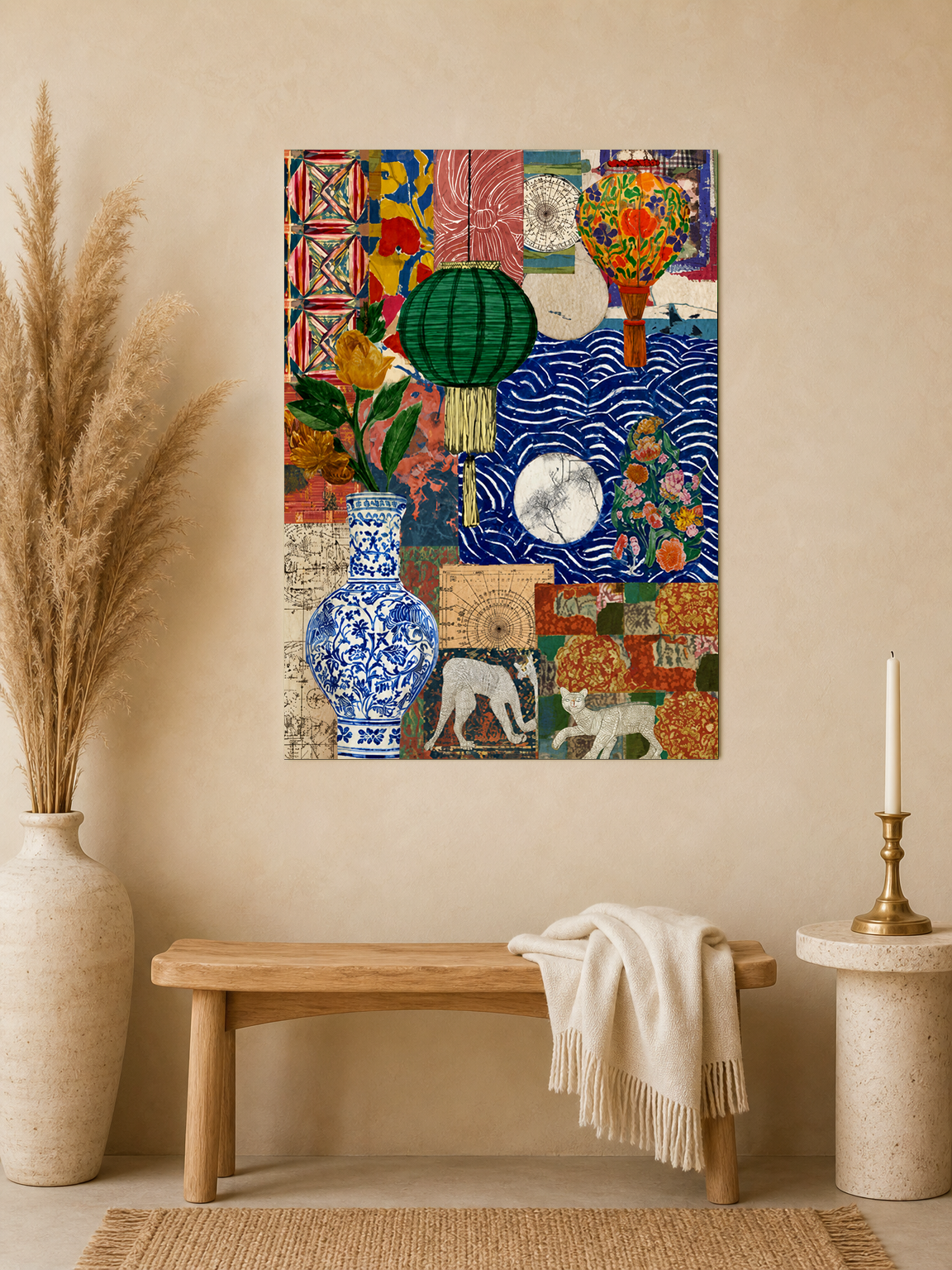 Eclectic Collage Lantern & Vase Wall Art Print - unframed mockup