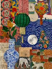 Eclectic Collage Lantern & Vase Wall Art Print - unframed